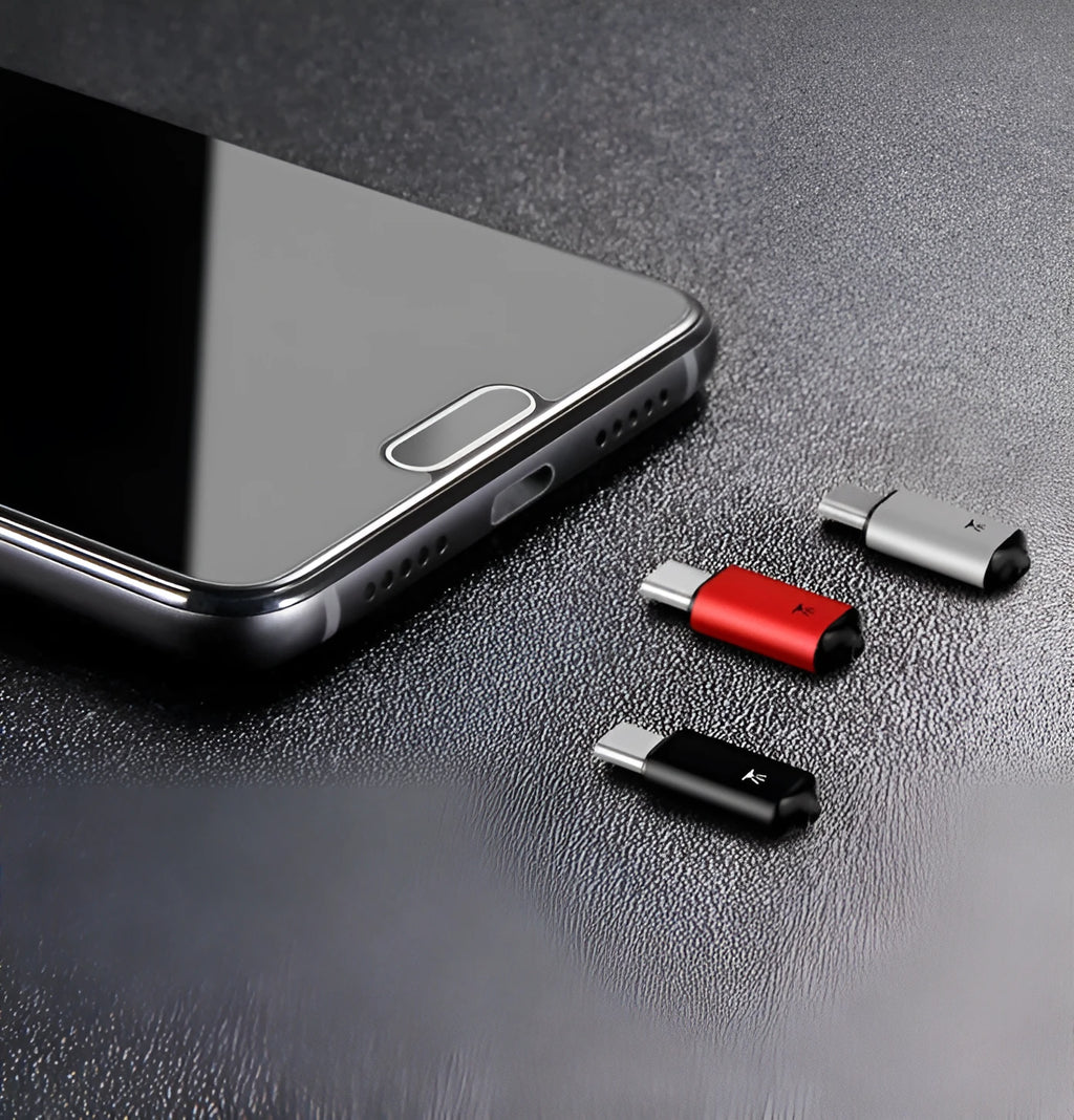 Infrared Phone Remote Connector Type C with gold-plated stainless steel in black, showing portable holder and 10m range