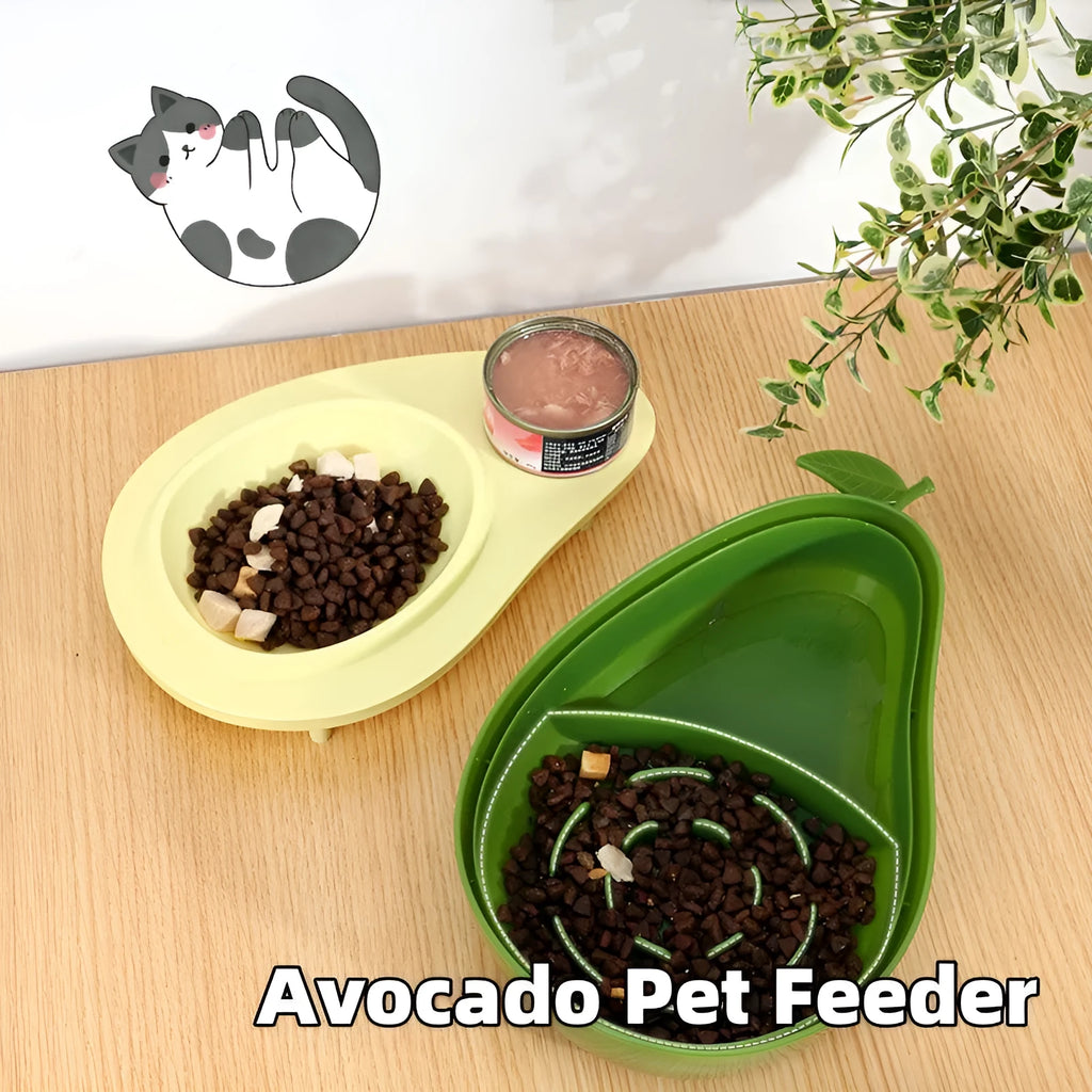 Avocado-shaped pet automatic feeder with 690ml water bottle slow feeder bowl for cats and small dogs in Moonlight Grey and Olive Green