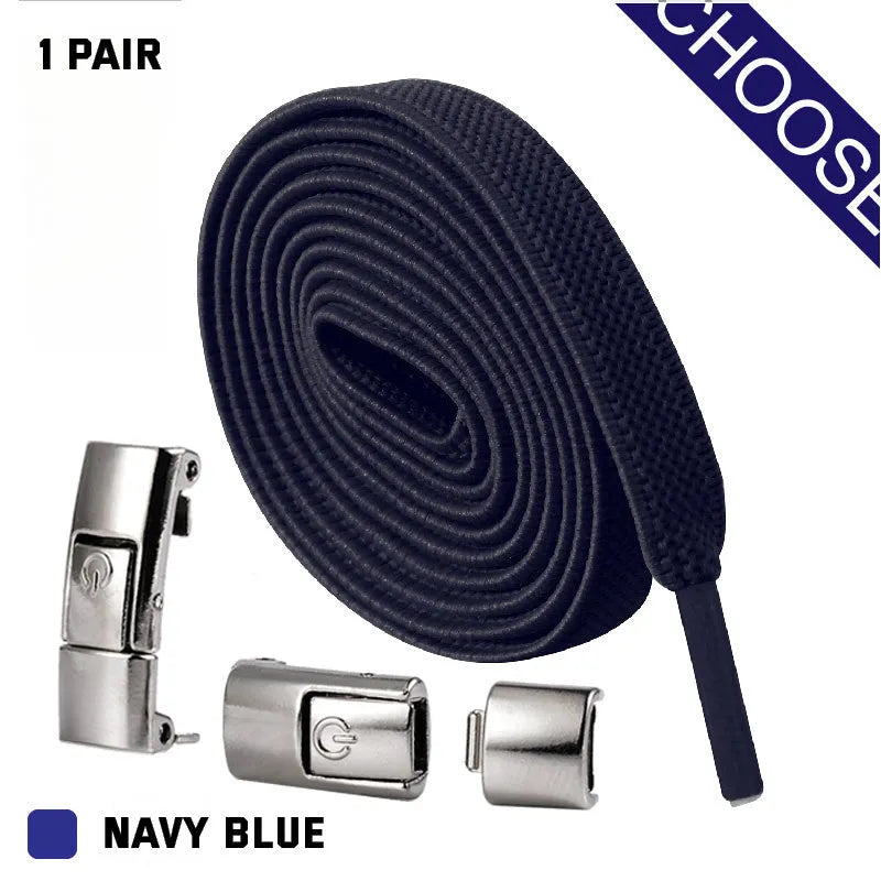 Press lock elastic shoelaces with 8mm widened flat design and soft cotton weave for no-tie convenience