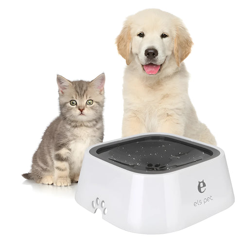 1.5L grey anti-overflow floating water bowl for cats and dogs with non-slip base