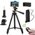 Lightweight aluminium alloy camera phone tripod with 3D pan/tilt head and quick release plate, silver or black.