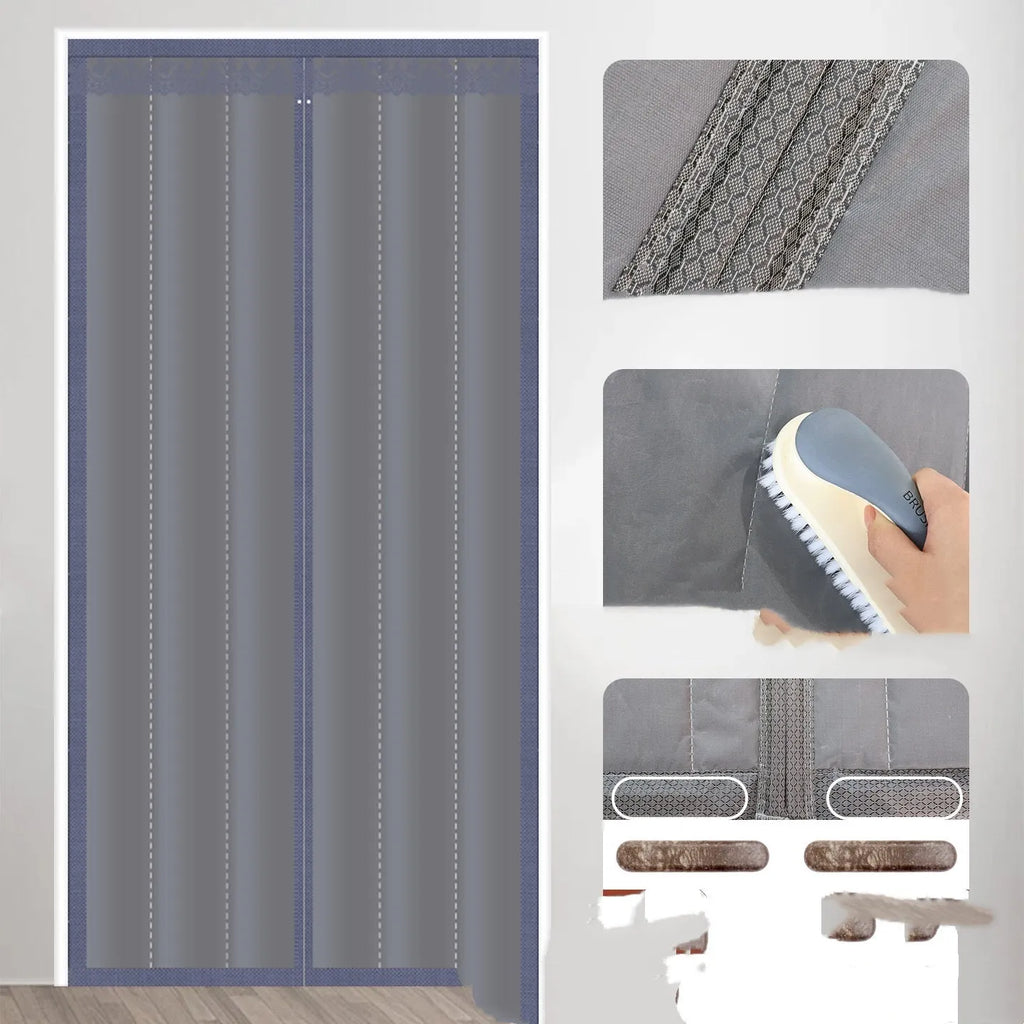 Full seam magnetic strip cotton door curtain in New Chinese style design for doorway draught insulation