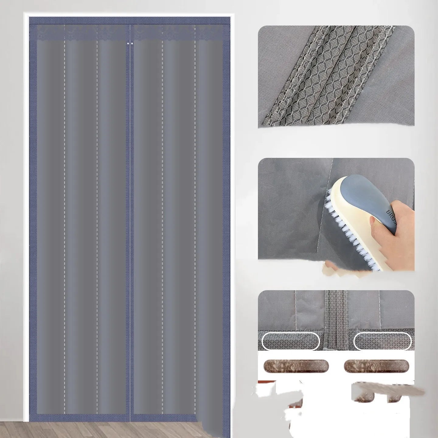 Full seam magnetic strip cotton door curtain in New Chinese style design for doorway draught insulation