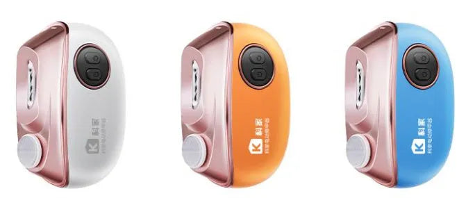 Blue automatic electric nail clipper and polisher with USB Type-C charging cable and cleaning brush.