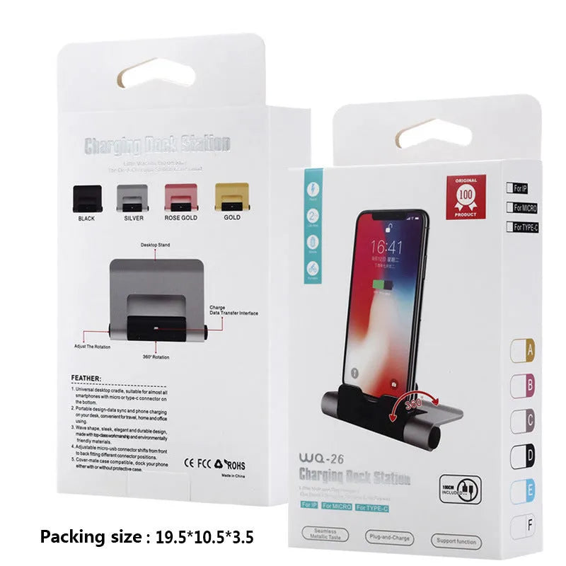 WQ26 USB charger stand desktop phone charging base in black, gold, rose gold or silver