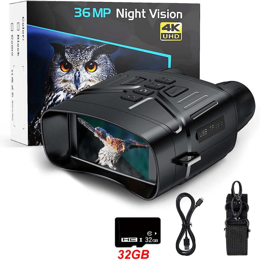 Ultra Clear 4K 36MP night vision monocular in black or camouflage colour with 3-inch screen.