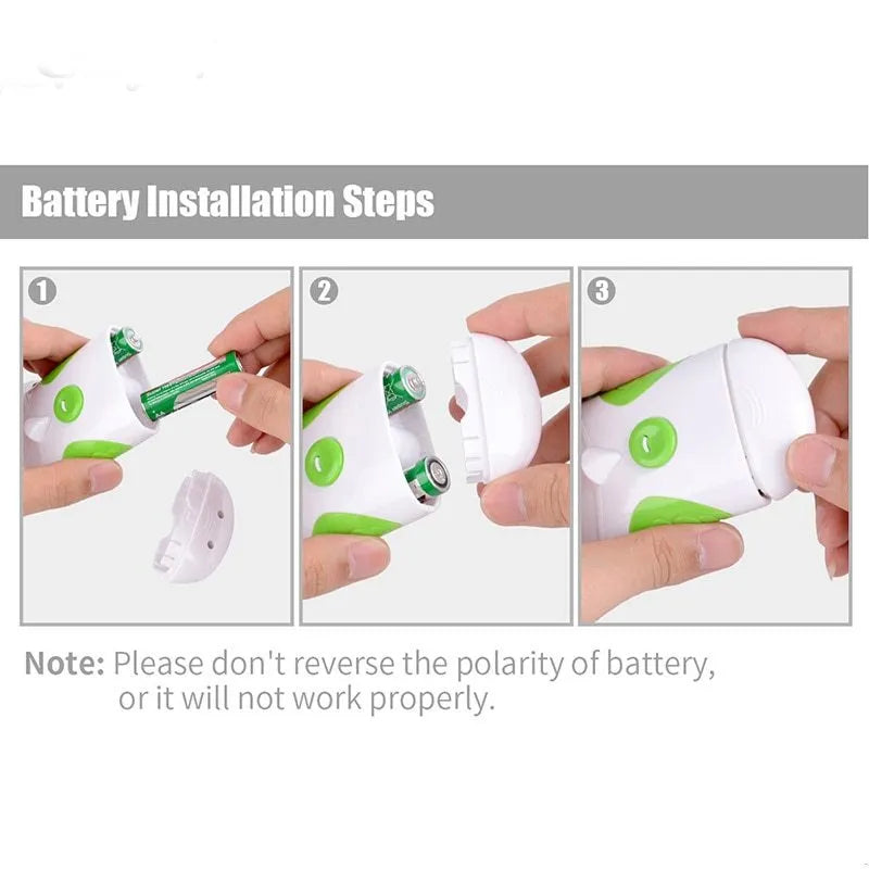 Green electric nail trimmer and file, ABS construction, compact size for home manicure pedicure