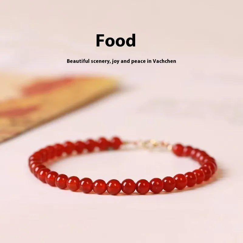 Red agate women's bracelet with ultra-thin small bead classic design