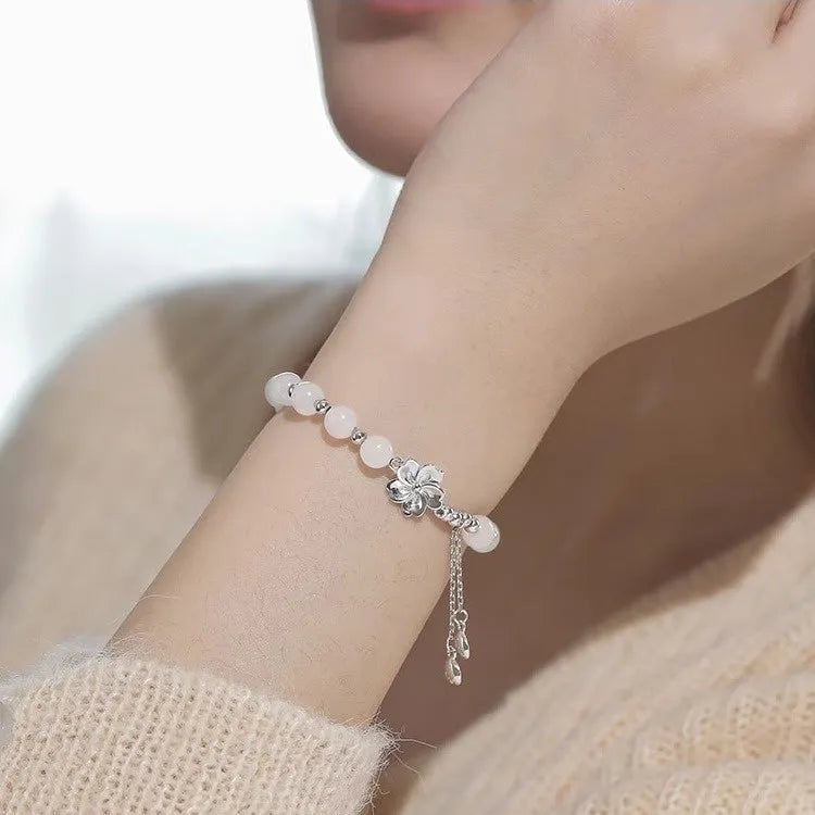 New Chinese style couple bracelet with handcrafted resin flowers in camellia, lotus and peach blossom designs