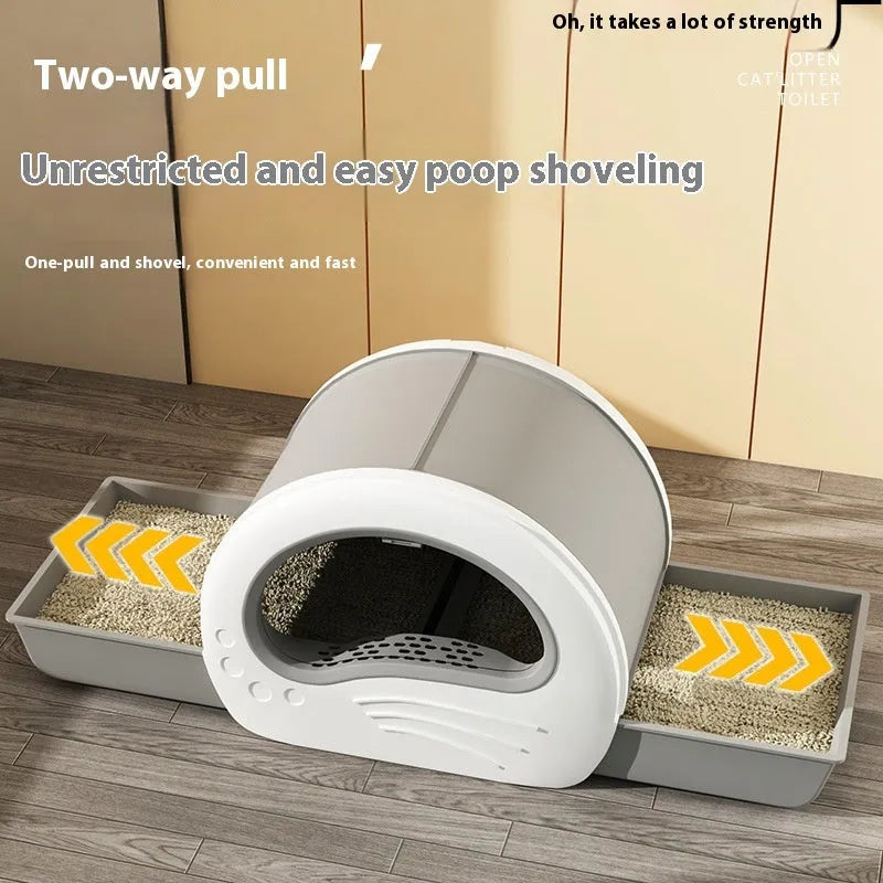 Extra large fully enclosed cat toilet in beige, classic grey, or brown with scoop and deodorising bag