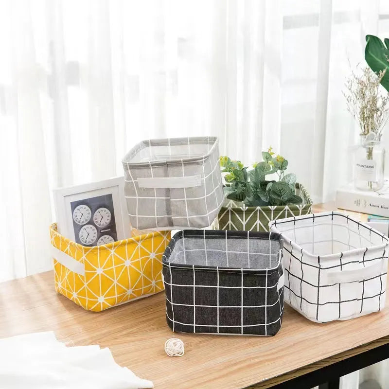 Oxford cloth foldable desktop storage basket 20x14x16cm in multiple colour patterns