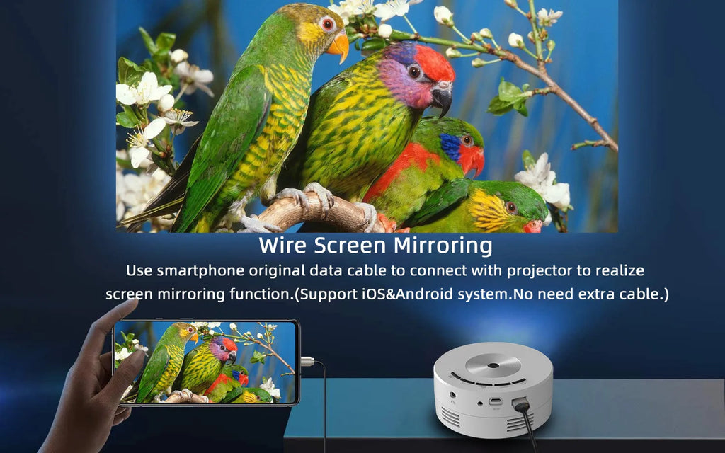 White portable wired same screen projector for mobile phones with remote control