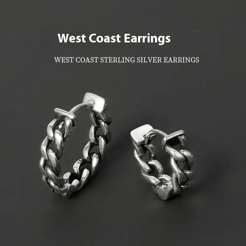 West Coast men's hip hop geometric copper earrings in 10mm and 14mm sizes