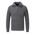 Men's solid colour slim fit pullover sweater on a hanger, shown in camel colour.