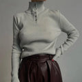Retro breasted half turtleneck pullover sweater in slim fit, shown in silver grey colour.