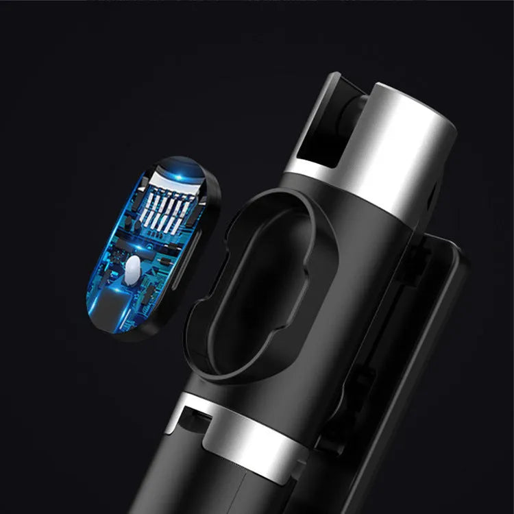 Black Bluetooth fill light selfie stick with tripod, ABS and stainless steel, compatible with Apple iPhone