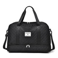 Large Oxford cloth travel bag in a solid colour with sewing thread details.