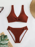 Women's solid colour two-piece bikini swimsuit with polyester fabric, bra and shorts, sizes S to XL