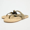 Women's woven flip-flops in light green and red with microfiber leather upper, PVC lining, and rubber sole, 2cm heel