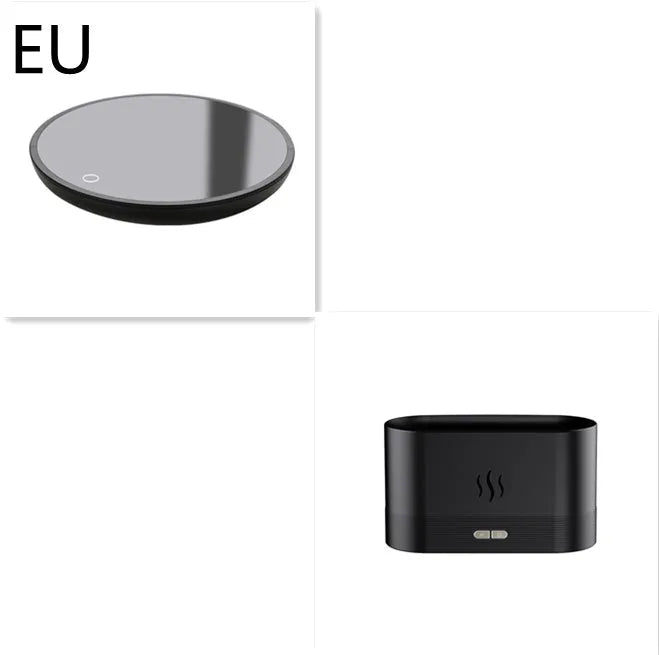Square black ultrasonic aroma diffuser with flame light effect and mist output