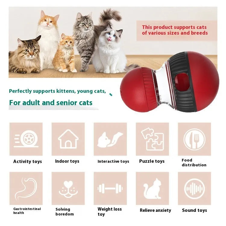 Rotating cat food ball toy with super ball colour scheme and plastic construction