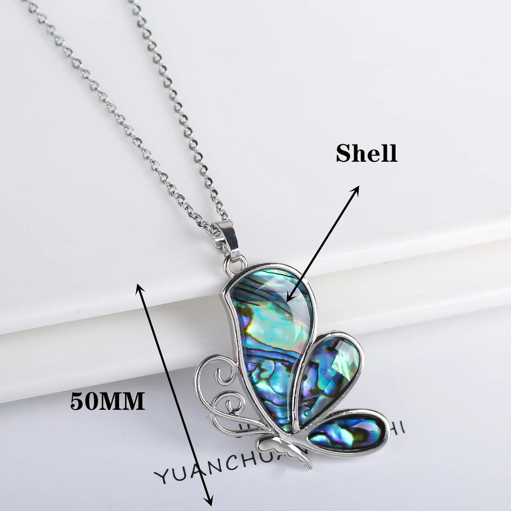 Copper animal zodiac pendant necklace with inlaid abalone shell, butterfly and dragonfly designs, four style options