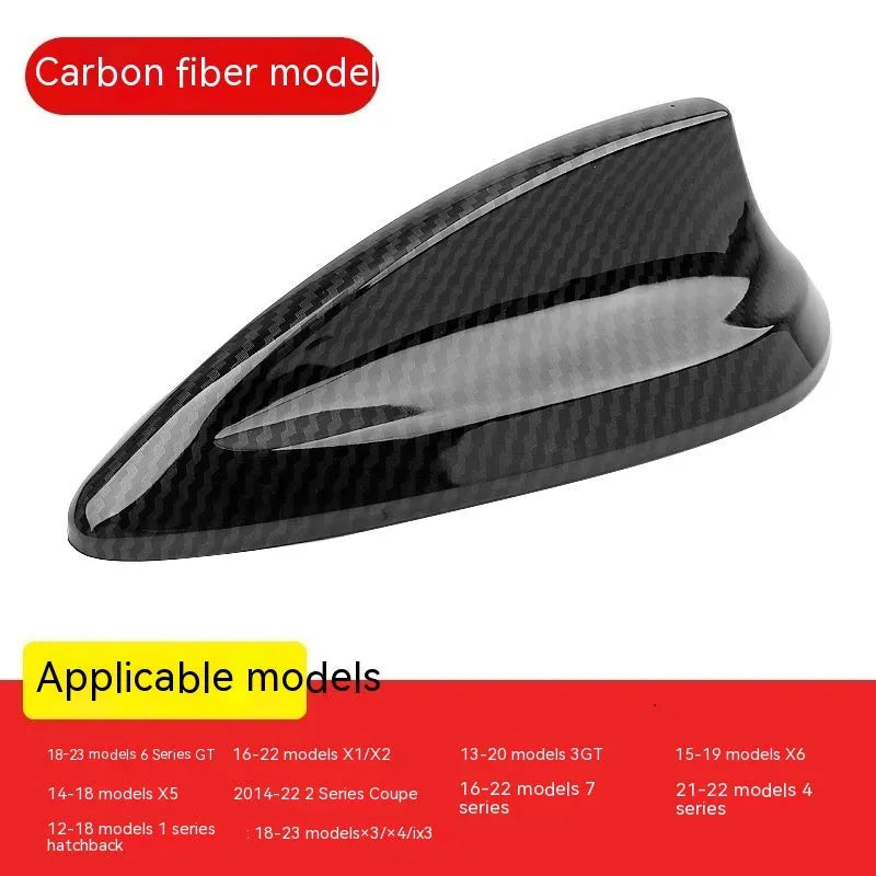 BMW shark fin antenna cover replacement in carbon fibre pattern and piano black finishes
