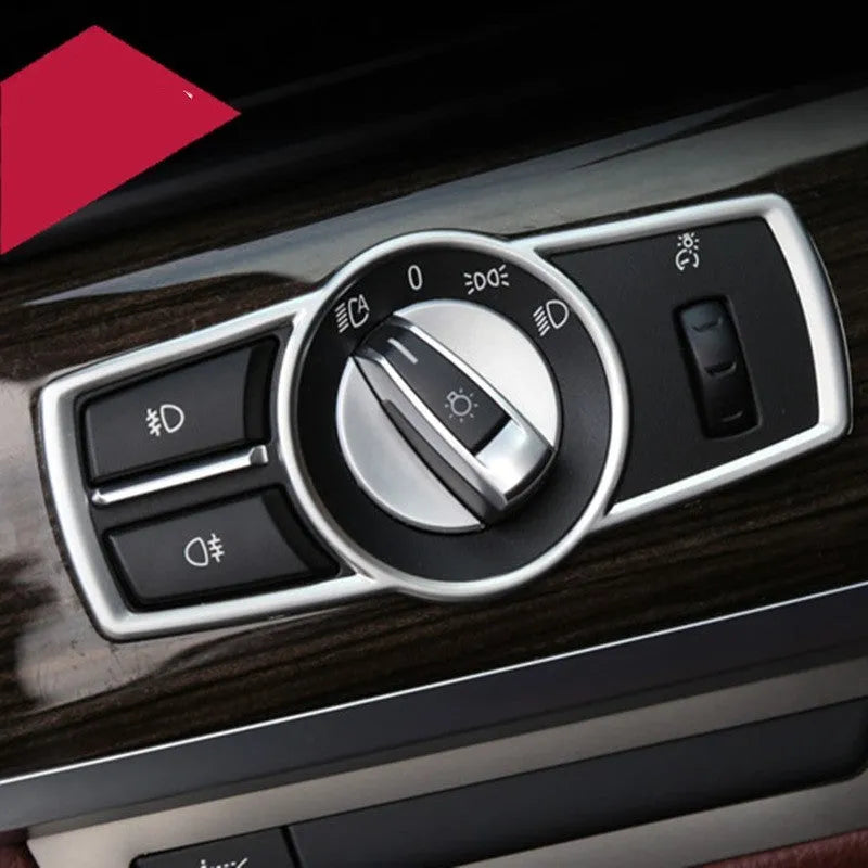 Silver ABS plastic decorative trim for BMW 5 Series headlight switch frame interior sticker