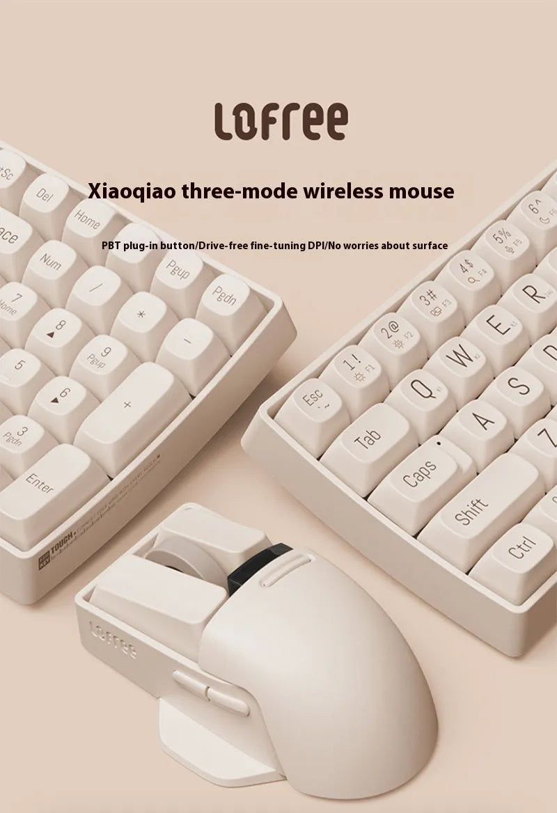Xiaoqiao wireless mouse in Tofu colour showing ergonomic shape and multiple buttons.