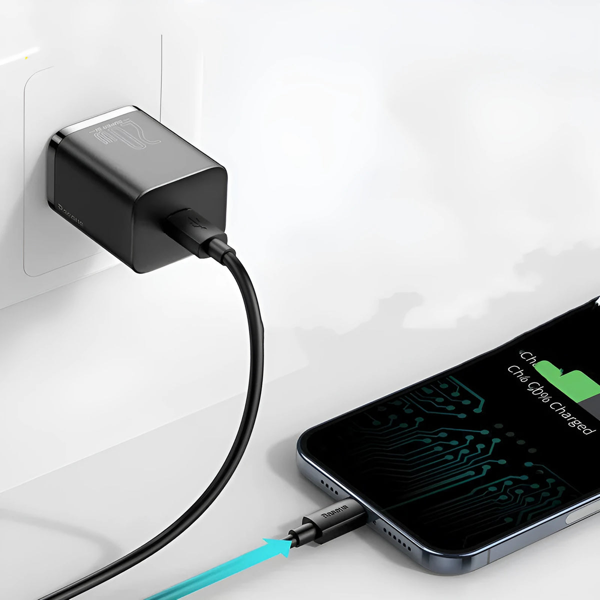 Super Silicon 20W fast charger with Type-C to iPhone connection, Black or White, 220V US plug.