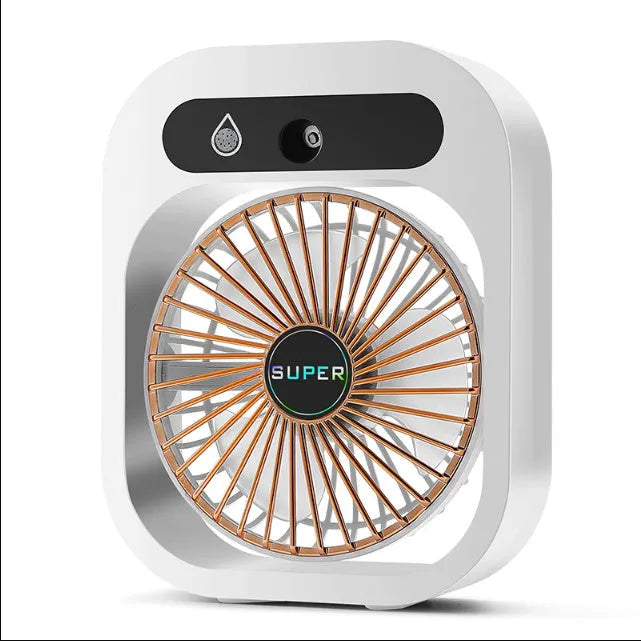 Green and white USB rechargeable misting fan air cooler with humidifier function