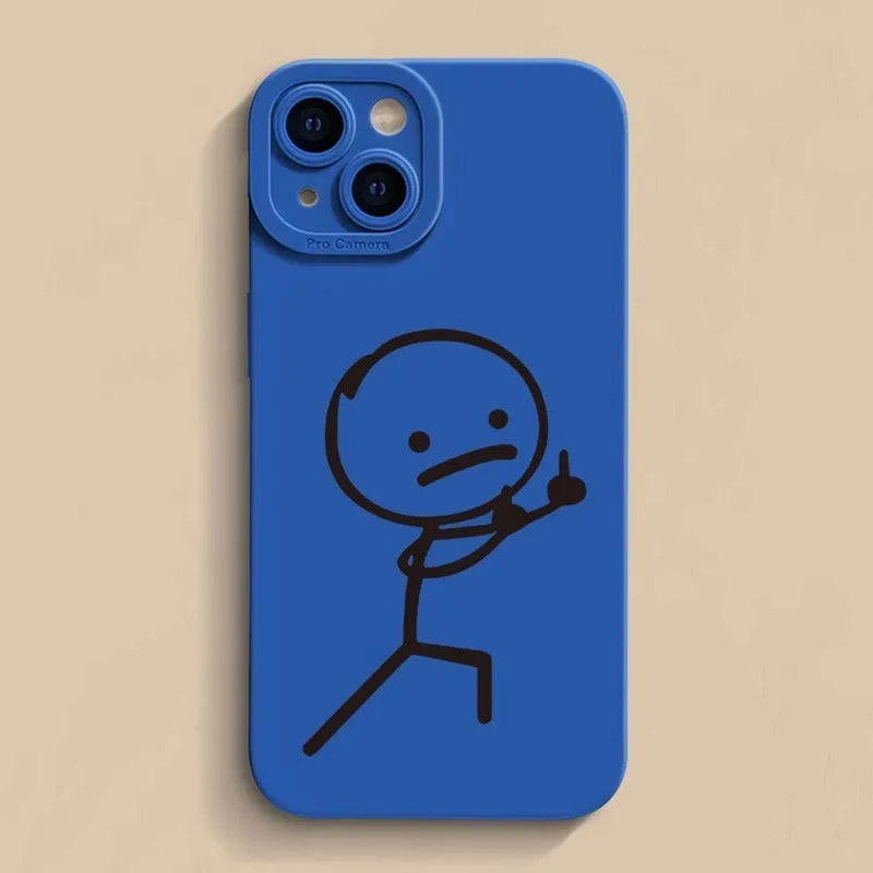 TPU gesture phone case with Stickman design for Apple 16 series in black