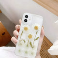 White TPU phone case with epoxy daisy floral design for iPhone XR to 13 series