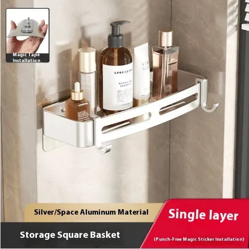 Punch-free fan-shaped corner shower rack, single layer, gun gray, with 15.00kg load-bearing capacity