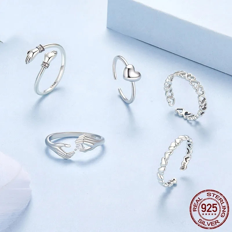 Silver love heart-shaped open ring for women, average size, BSR653 E colour, old finish