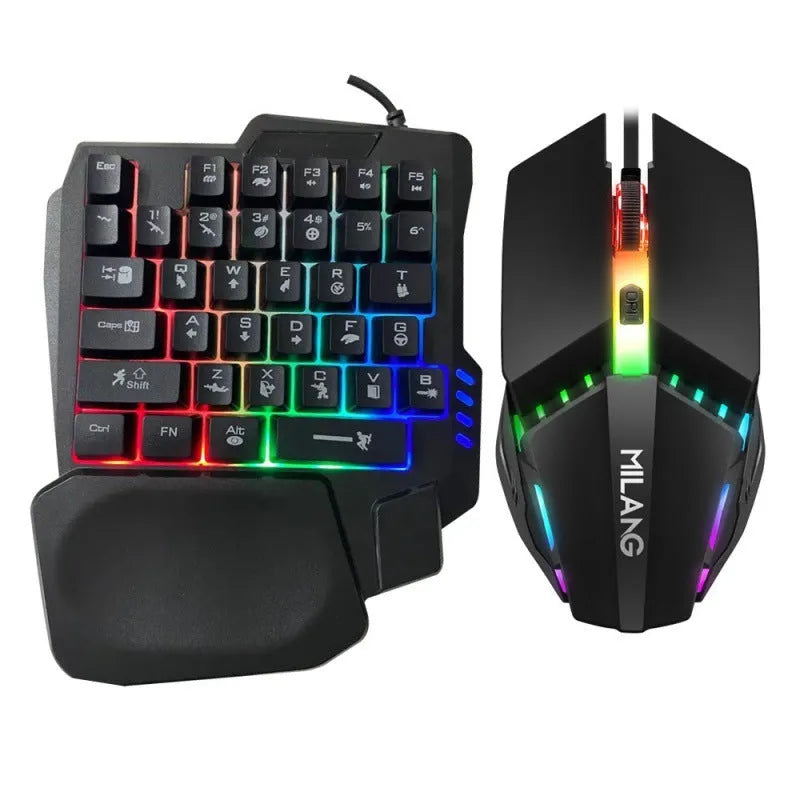 Single-handed mechanical keyboard and mouse set with 1.5 metre cable on desk
