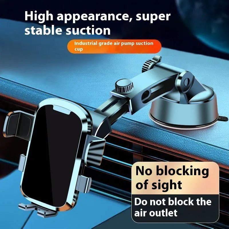 Retractable suction cup car phone holder with telescopic arm for dashboard mounting