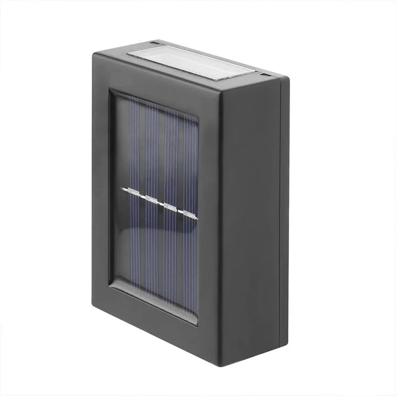 Solar-powered outdoor garden wall light in plastic or stainless steel with LED illumination