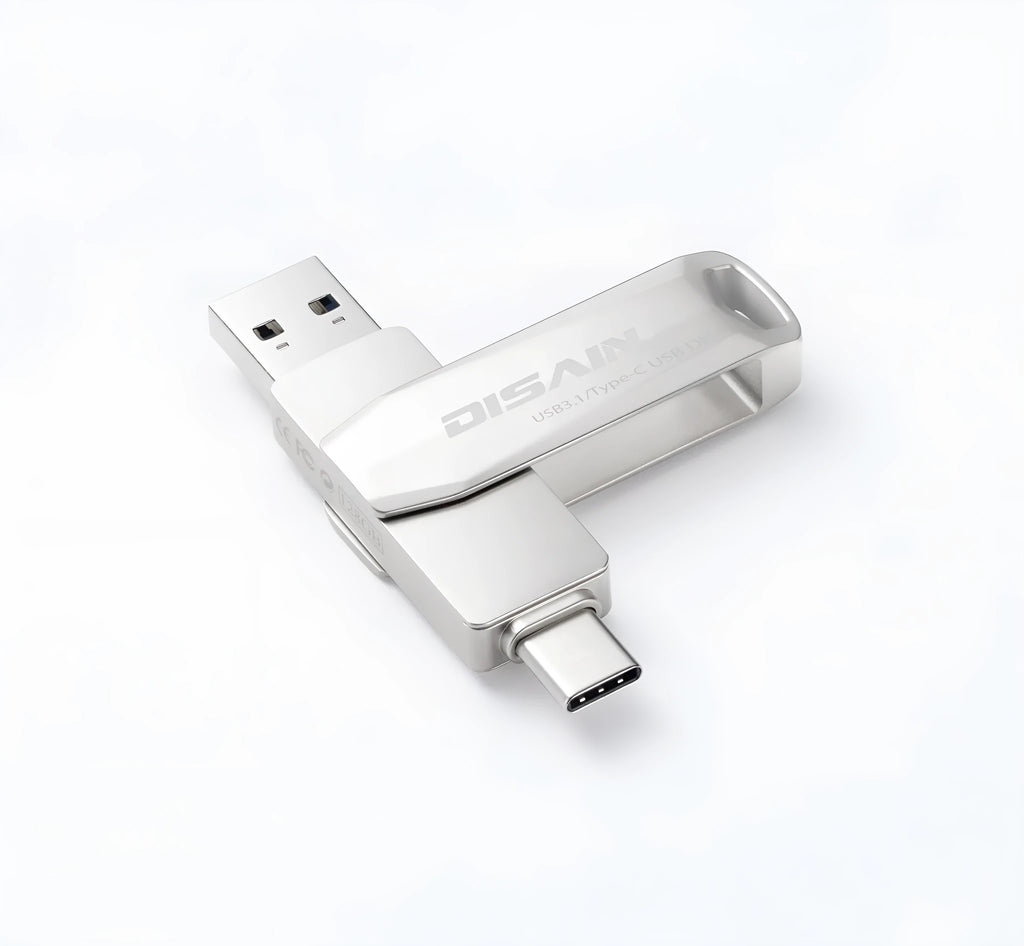 New Typec metal rotating USB 3.0 flash drive in Pearl Nickel with USB-C connector