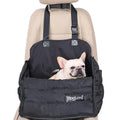 Black multifunctional pet car bag with clip-on strap and harness clip for dog travel safety