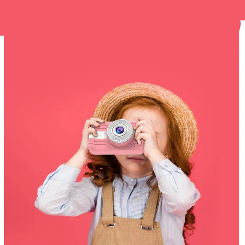 3.5 inch large screen cartoon digital HD camera for kids in pink with anti-fall silicone case