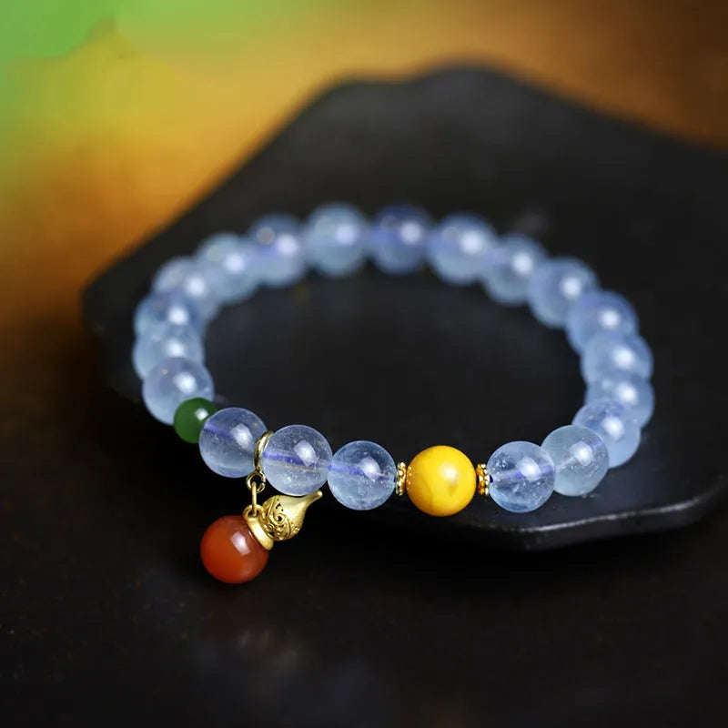 8mm iced aquamarine geometric bracelet for women with ethnic retro styling elements