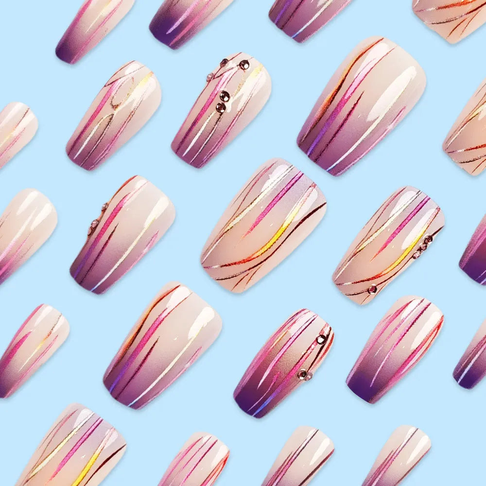 Magic purple gradient nail stickers with starry sky pattern and jelly glue