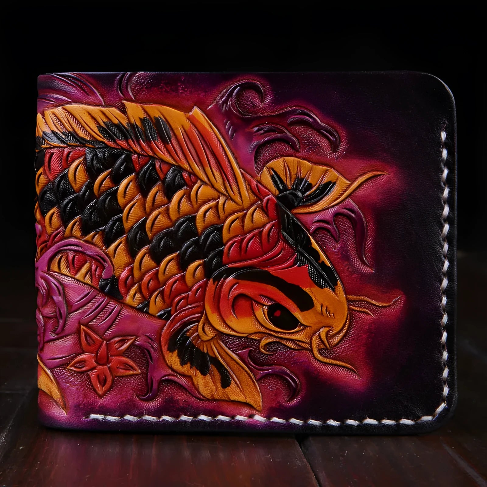 Men's navy blue cow leather short wallet showing six card slots and currency compartment, dimensions 10x12cm.