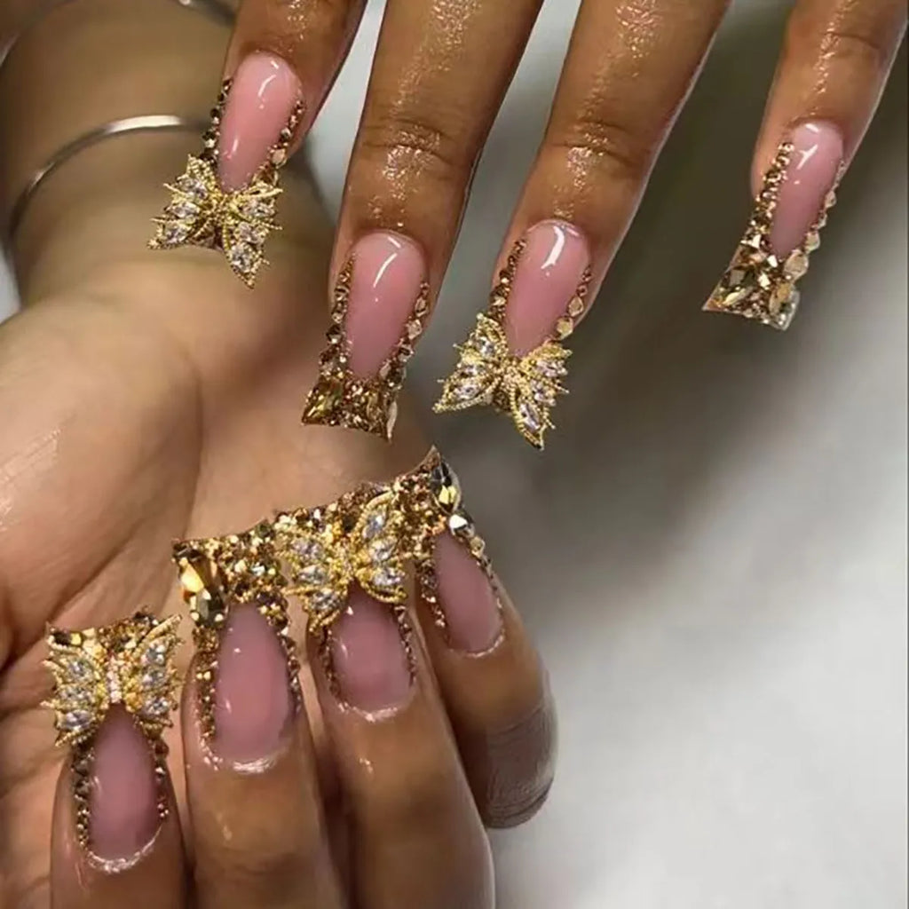 Golden Diamond In The Debris butterfly design nail stickers in colour D34 with jelly glue bottle