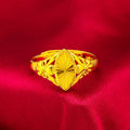 Gold electroplated brass ring with geometric open diamond flower design