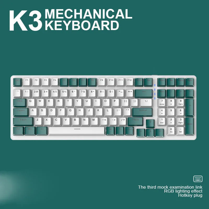ABS wired mechanical keyboard with 100 keys, USB connection, 1.5 m cable, 37 x 13.5 x 3.5 cm, Bee Light green or Shimmer