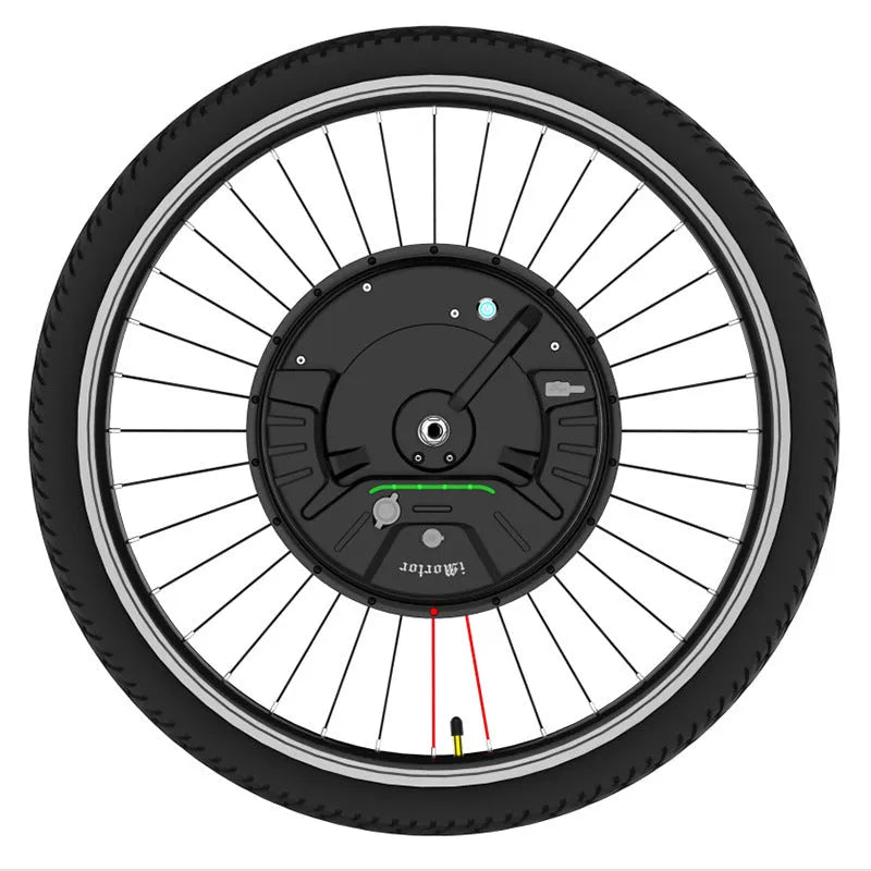Yunzhilun 26-inch bicycle electric conversion kit showing alloy hub motor, battery, and multi-plug charger.