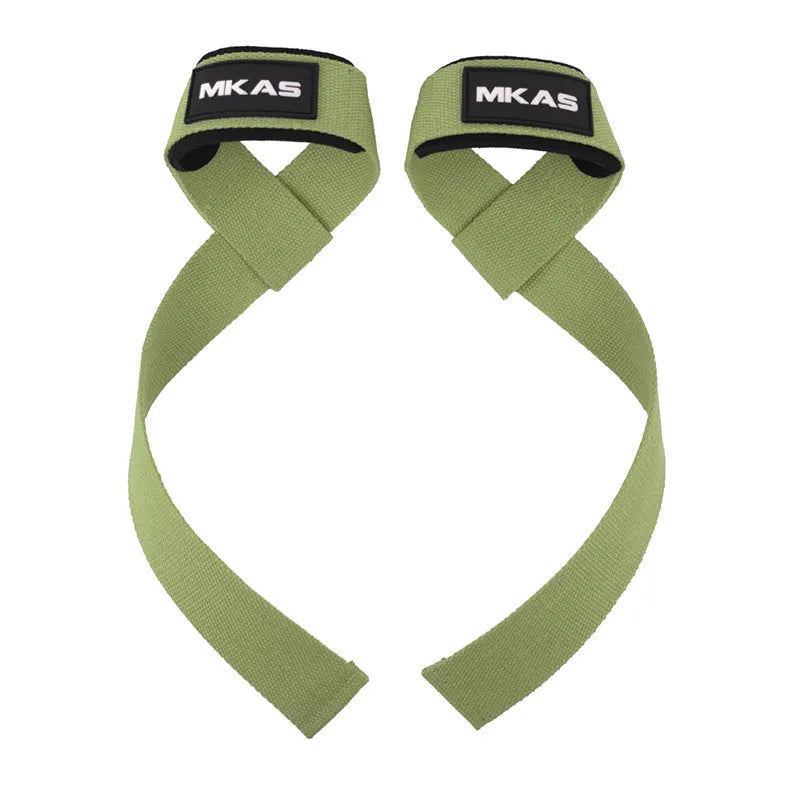 Strength training hard pull grip strap in black with logo on polyester wristband for adults