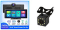 12-inch touch screen car DVR on dashboard showing split-screen view of front 4K and rear 1080P camera feeds.